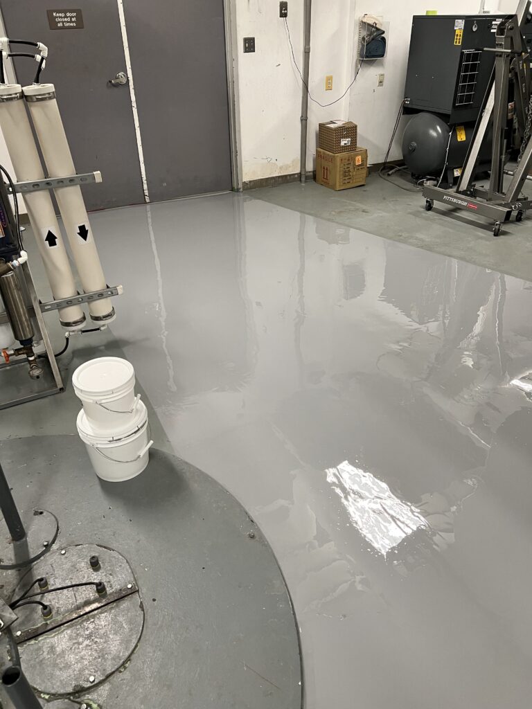 chemical resistant epoxy floor in mechanical room hospital